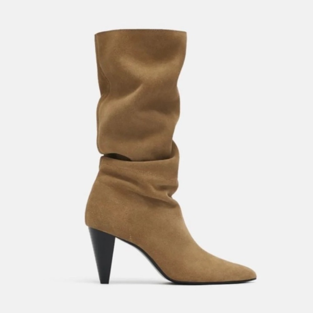 BNWT ZARA Heeled Split Leather Boot